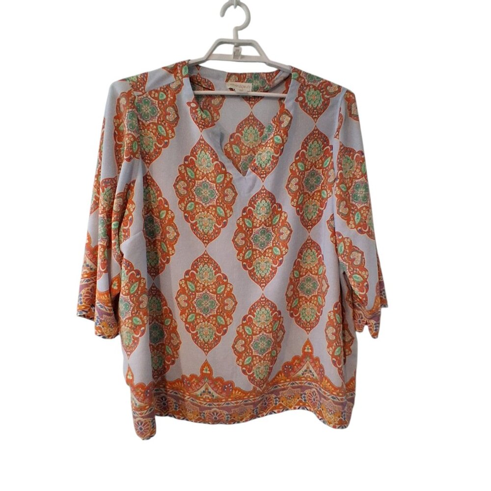 Cynthia Rowley top womens size 3X tunic lightweight blue orange mandala print